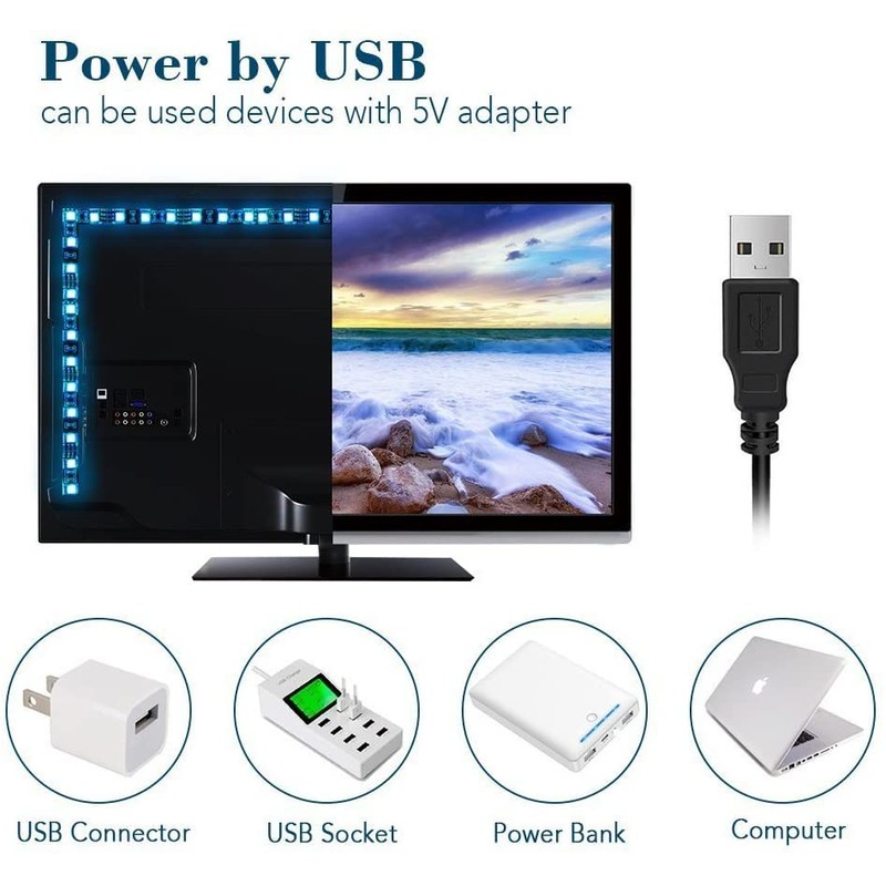 LED TV Backlight, 6.56Ft USB LED Strip Light, RGB Multi-Colour