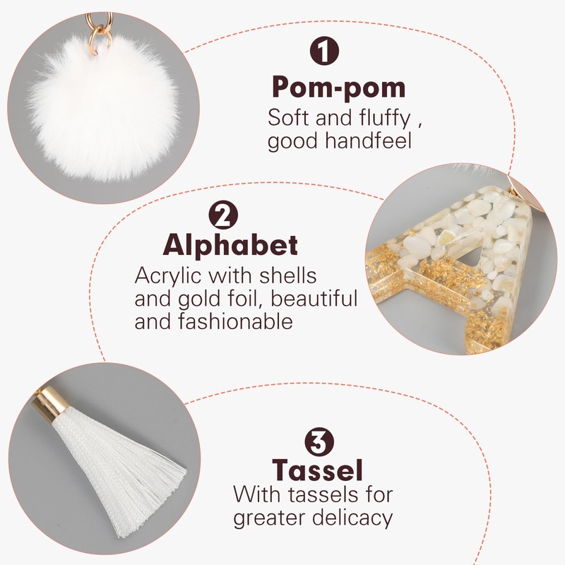 MWOOT Keyring Letter Pompom Tassels, N