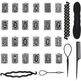 scalingscal Viking Beard Beads, Viking Beard Jewellery, Beard Beard, Beard Beads, Viking Runes, Nordic Runes Beads, Braiding Beads for Bracelet, Necklace, DIY Pendant Jewellery, Pack of 24