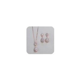 UDYLGOON Elegant Bride Bridesmaid Teardrop Necklace Earrings Set Cubic Zirconia Wedding Prom Jewelry Set (Rose Gold)