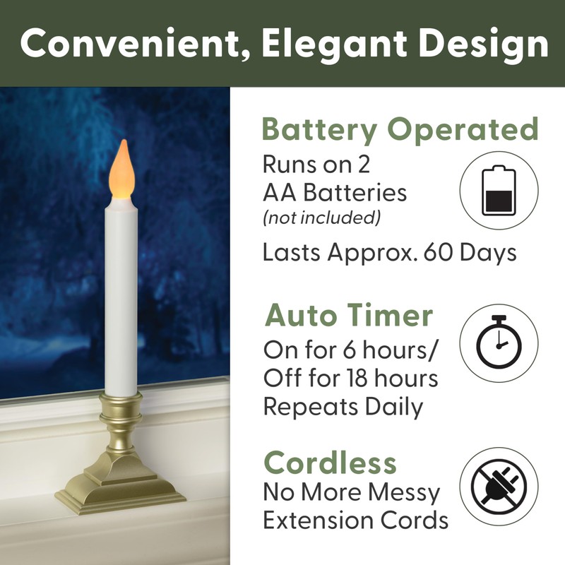612 Vermont Battery Operated LED Window Candles with Flickering Amber