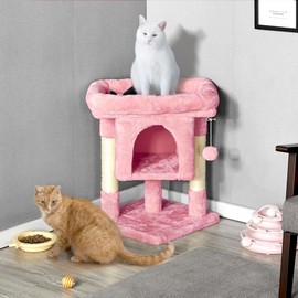 Topeakmart Cat Tree with Extra Large Plush Perch, Soft Cat Condo & Sisal-Covered Scratching Posts for Large Cats, Kittens Cats, 23.5 Inches, Pink