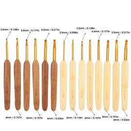 14pcs Gold Head Crochet Hooks Set, Bamboo Ergonomic Handle Crochet Handle Hook Needles Sweater Knitting Tools for Arthritis and Beginners
