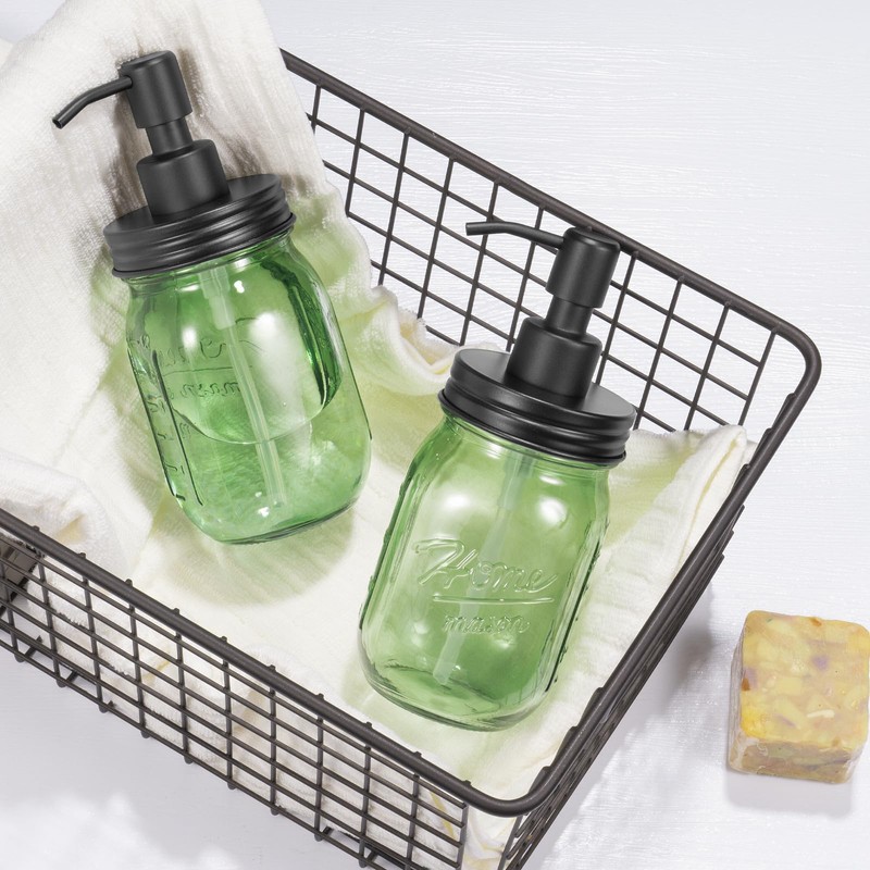 Amolliar Green Glass Mason Jar Liquid Soap Dispenser, 16OZ, Black