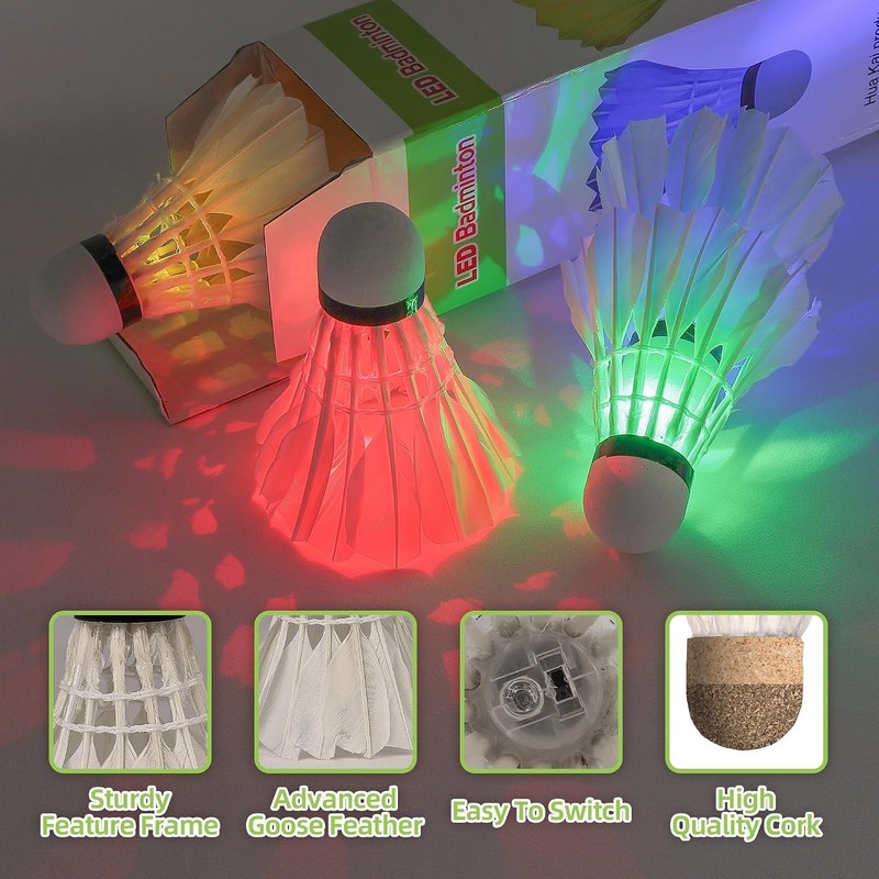 Arespark LED Badminton Shuttlecocks, Pack of 8 LED Badminton, Colourful