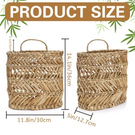 YOUEON Large Woven Hanging Storage Basket, 12x5x14 Inch Natural Water Hyacinth Wall Basket with Sturdy Iron Frame, Handwoven Front Door Flower Baksets for Home Garden, Boho Decor