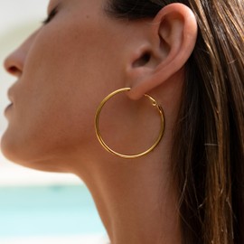 Made by Nami Women's Creole Earrings Gold Stainless Steel Waterproof Jewellery, Stainless Steel