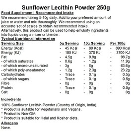 Sunflower Lecithin Powder - 250g - Phosphatides - Vegan