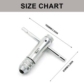 ShiningUU Adjustable T-Handle Ratchet Tap Wrench Set Metric Tool Steel Tap and Die Set with 1pc Tap Wrench + 5pcs M3-M8 Taps (3mm-8mm) Machine Screw Thread Metric Plug T-Shaped Tap
