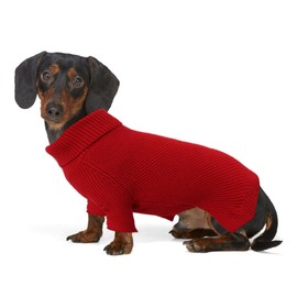 Geyecete dachshund sweater Dog Turtleneck Sweater,Cold Weather Cable Knitwear Small Dog Pullover Sweater Dog Winter Clothes for Small Dogs-Red-XS