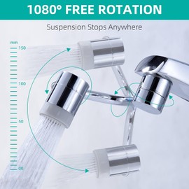Universal Aireador de Grifo Cocina Giratorio a 1080° con 2 Función de Pulverización，Brazo Robótico Multifuncional Para Cabello/Cara,Extensor de Grifo para Cocina y Baño Lavabo de Amplio Rango