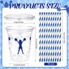 Yungyan 50 Sets Cheerleading Plastic Cups with Lids and Straws,