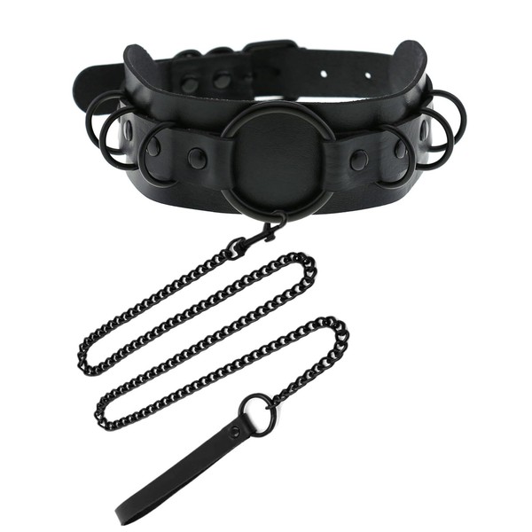 Tosmifairy Black Faux Leather Gothic Choker Collar for Dog Cat