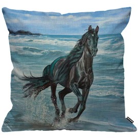 HGOD DESIGNS Cushion Cover Horse Beautiful Black Horses Running On The Beach Throw Pillow Cover Home Decorative for Men/Women Living Room Bedroom Sofa Chair 18X18 Inch Pillowcase