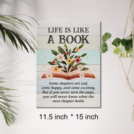 Book Quote Canvas Wall Art Motivational Life is Like a Book Canvas Print Reading Quotes Painting Office Home Wall Decor Framed Book Lovers Gift 12x15 Inch