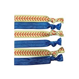 Infinity Collection Softball Hair Accessories, Blue and Yellow, Set of 6 No Crease Hair Elastics for Girls, Softball Player Team Gifts