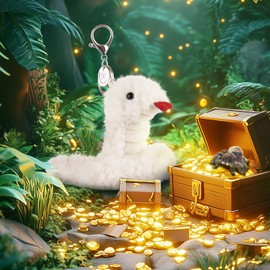 Apricot Lamb Evil Viper Soft Cuddly Keychain, Plush Toys Stuffed Keychain for Kids’ Backpack, Purse, 4 Inches（White）