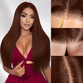 LZGYE Chocolate Brown Lace Front Wig 220 Density Brown Straight Human Hair Wig 7x5 Dark Brown Wig Human Hair Chocolate Broacwn Glueless Wigs With Baby Hair #4 Color Wigs For Women Bye Bye Knots 24in