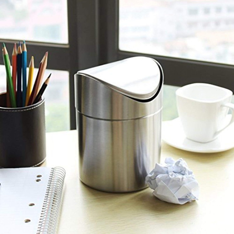 Stainless Steel Desktop Trash can Mini Storage Container Kitchen Makeup