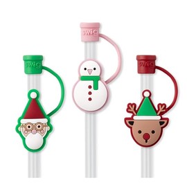 Swig Straw Toppers Set, 3 Reusable Straws with 3 Silicone Straw Covers, Straw Cover Cap with Customizable Straw Length, Compatible with 40oz Tumblers, Tumbler Accessories (Christmas Crew)