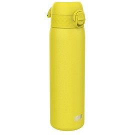ION8 Vacuum Insulated Steel Water Bottle, 500 ml/18 oz, Leak Proof, Easy to Open, Secure Lock, Dishwasher Safe, Fits Cup Holders, Carry Handle, Scratch Resistant, Metal Water Bottle, Yellow