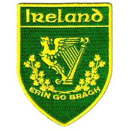 Erin Go Bragh Shield Embroidered Patch Irish Iron-On Ireland Clover Shamrock Emblem