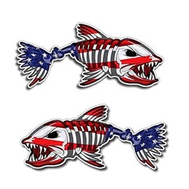 Premium American Flag Bone Fish Sticker – 5 Inches – 2 PCS Vinyl USA Decals for Car Window, Fishing Toolbox, Kayak, Boat, Laptop, Bumper – Patriotic Fishing Stickers