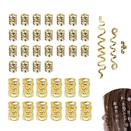 HJIAMA Hair Rings 40 Pieces Vintage Dreadlocks Jewellery Alloy Hair Beads Free Adjustable Hair Accessories for Decorative Braids, Metal