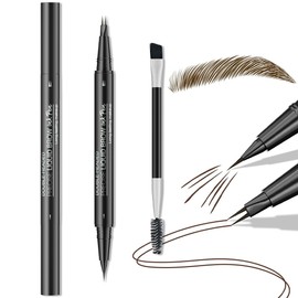 2-in-1 Dual-Ended Eyebrow Pencil, Microblading Eyebrow Pencil with 2 Fork Tip Applicator & Precise Brush Tip, 3D Magic Eyebrow Pencil, Smudge-proof Creates Natural Eyebrows
