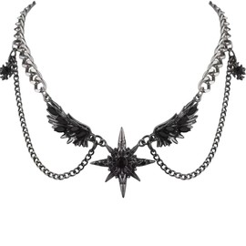 Joddfly Unisex Gothic Dark Style Winged Star Tie Neck Necklace 40+7cm