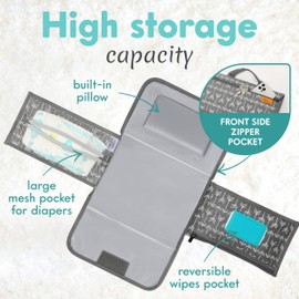 Kopi Baby Portable Diaper Changing Pad-Baby Diaper Changer Travel Bag with Wipes Pocket, Smart Design Portable Changing Mat, Infant Travel Station Kit,Gift for Newborn Girl & Boy-Grey Arrows, Modern