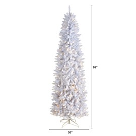 Nearly Natural 8ft. Slim White Artificial Christmas Tree with 400 Warm White LED Lights and 1348 Bendable Branches