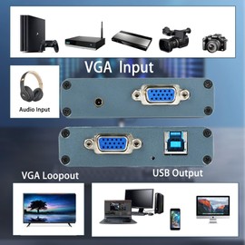 VGA to USB 2.0 Capture Card,Video Capture Device with VGA Loopout,HD 1080p for Live Broadcast,Laptops, Monitors,Video Conferencing and Games