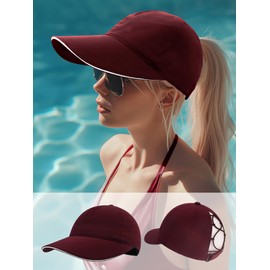 Enwokran Womens Ponytail Baseball Cap,Upgrade Criss Cross High Messy Bun Ponycap,Long Brim Quick Drying Outdoor Sports Hat with Ponytail Hole Adjustable (Claret)