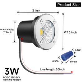 YIOVVOM 3W LED Low Voltage Landscape Lights Well Lights 12V-24V in Ground Lights IP67 Waterproof LED Landscape Lighting for Floor Driveway Deck Step Garden Lights Outdoor Set of 1 Cold White