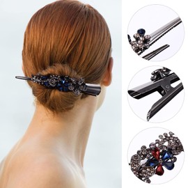 KALLORY 3pcs Alligator Hair Clips Rhinestone Flower Duckbill Clips Metal Hair Barrettes with Teeth for Women Hair Jewelry Accessories
