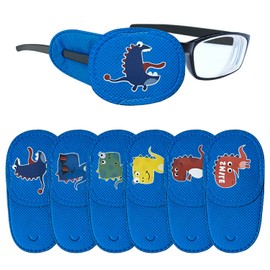 6PCS Eye Patch for Kids Girls Boys Colorful & Soft Eye Patch for Glasses Lazy Eye Patches for Left or Right Eyes More Styles (to Cover Right Eye, Blue-Dinosaur)