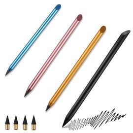 4 Pcs Forever Pencil,Metal Inkless Pencils Eternal, Metal Mechanical Pencil 0.5, Erasable Pens, Unlimited Writing Eternal Pencil, Infinity Reusable Mechanical Pencil with 4 Replaceable Nib