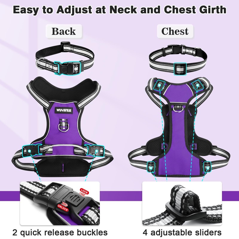 WINSEE Dog Harness No Pull, Pet Harnesses with Dog Collar,