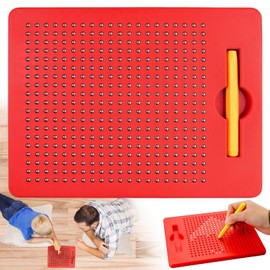 Brateuanoii Children's Magnetic Game, 21.5 x 17.5 cm, Magnetic Toy Children, Magnetic Steel Ball Drawing Board, Magnetic Magic Board with Balls Pen, Educational Toy for Children from 3 Years (Red)