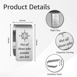 PUVOXHO Not All Those Who Wander are Lost Engraved Stainless Steel Car Visor Clip, Travels Visor Car Accessories for Women Men, Drive Safe Gifts for Family Friend Traveler Campers, New Driver Gifts