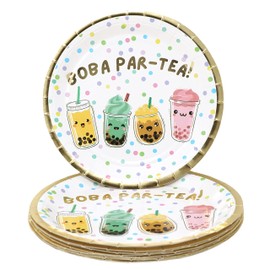 Chloe Elizabeth Boba Par-Tea Bubble Tea Party Biodegradable Paper Plates for All Events & Occasions, 12 Per Pack (1-Pack)
