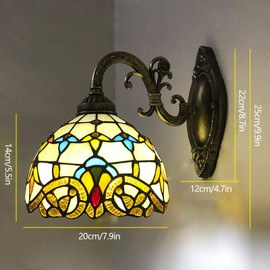 YIYIBYUS Wall Lamp Sconce Handcraft Stained Glass Wall Sconces Lighting Fixture Wall Lamps Indoor Lighting Fixture E27 Bulb Base Wall Light for Bedroom Living Room Study Room Bar Decoration
