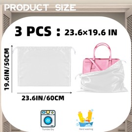 3 Pack Purse Dust Bags for Storage, Silk Dust Bags for Handbags, Dust Covers With Drawstring for Purse Shoes Boots, White, 23.6×19.6, Dust Bags for Handbags