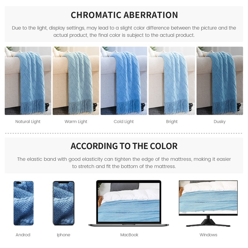 BOURINA Textured Solid Soft Sofa Throw Couch Cover Knitted Decorative