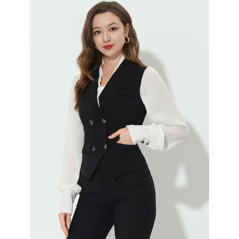 Allegra K Women's Sleeveless Suit Vest, Elegant, Double Breasted, Black