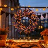 Boxwood Halloween Wreaths ，20 Inch Black Purple Orange with Bats