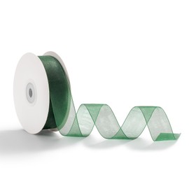 AOKSUNOVA Ribbon for Gift Wrapping Tulle Ribbon Organza Ribbon Thin Ribbons for Crafts Gift Ribbon Dark Green 1" x 50Yd