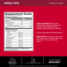 BSN Amino X EAAs, Muscle Recovery and Endurance, 10g Essential Amino Acids, 5g BCAAs, Zero Sugar, Caffeine Free, Jungle Juice, 13.2oz, 25 Servings
