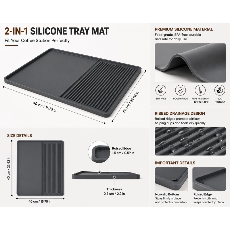 Silicone Heat Resistant Coffee Mat Tray for Kitchen and Vegetables